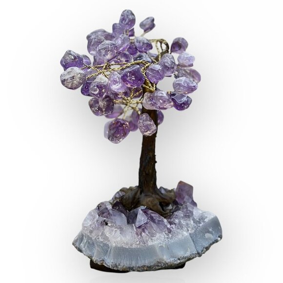 Amethyst Bonsai Crystal Tree Of Life Geode Base Gemstone Chakra Tree 7" Tall (E) - Picture 10 of 16
